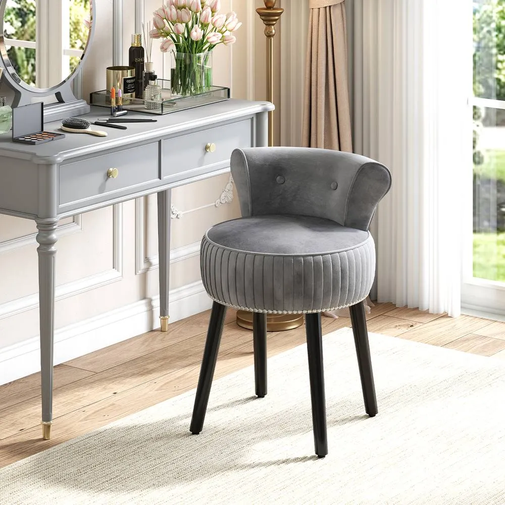 Costway Velvet Vanity Stool w/Tufted Back Upholstered Vanity Makeup Chair in Grey 4