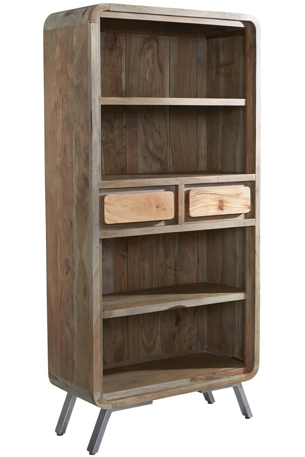 IH Design Auckley Two Tone Wood & Metal Wide Bookcase With 2 Drawers in Brown 2