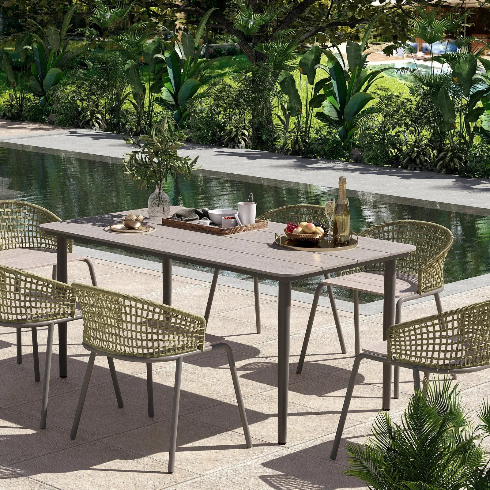 OUTSUNNY Garden Table with Rust Resistant Metal Frame in Light Grey