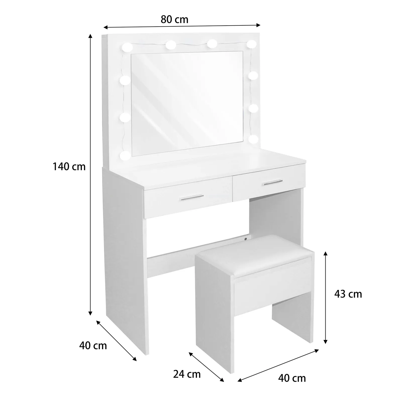 Comfy Living Ltd Dressing Table & Stool Set with LED Lit Mirror In White 2