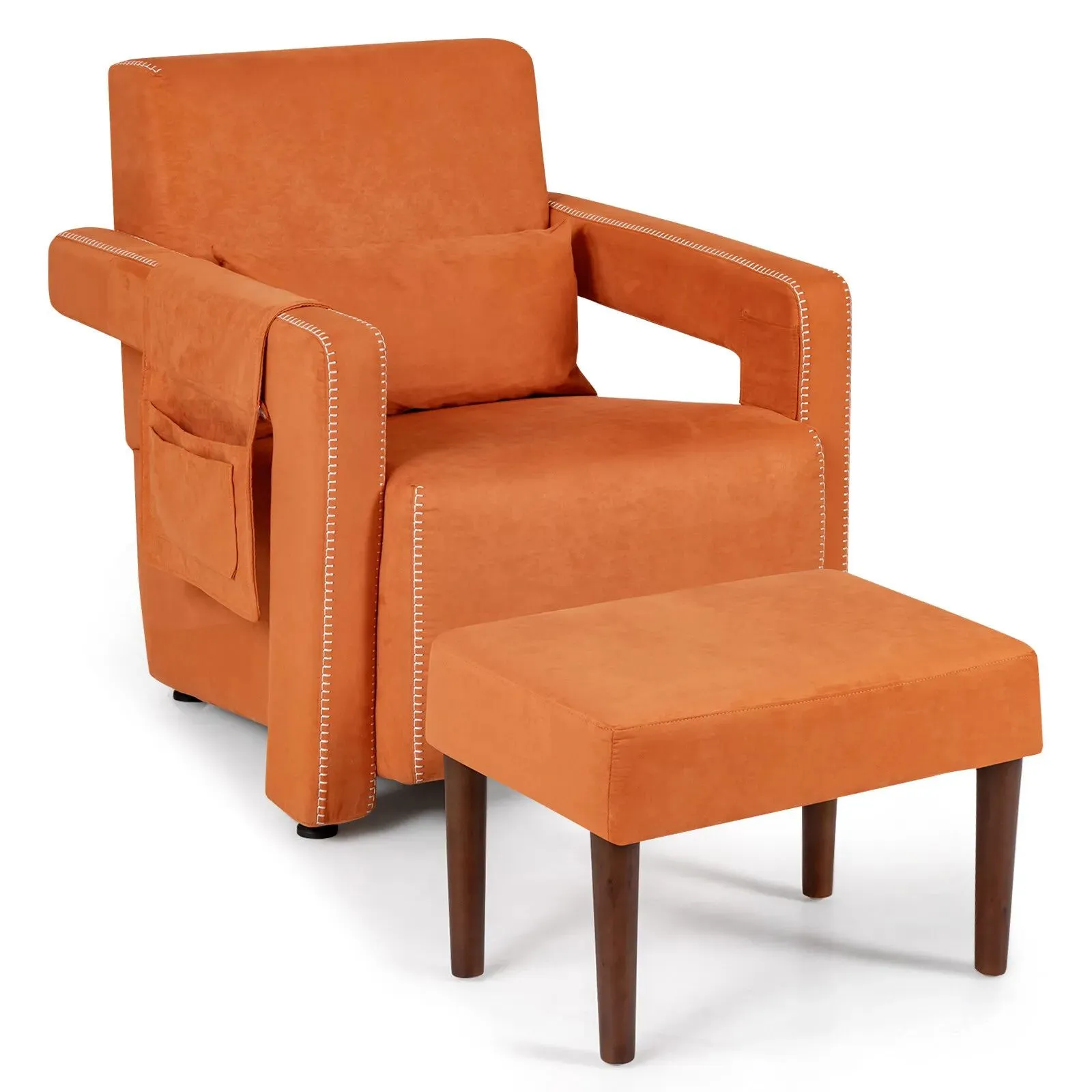 Costway Modern Accent Sofa Chair w/ Ottoman Upholstered leisure Armchair Living Room in Orange 6