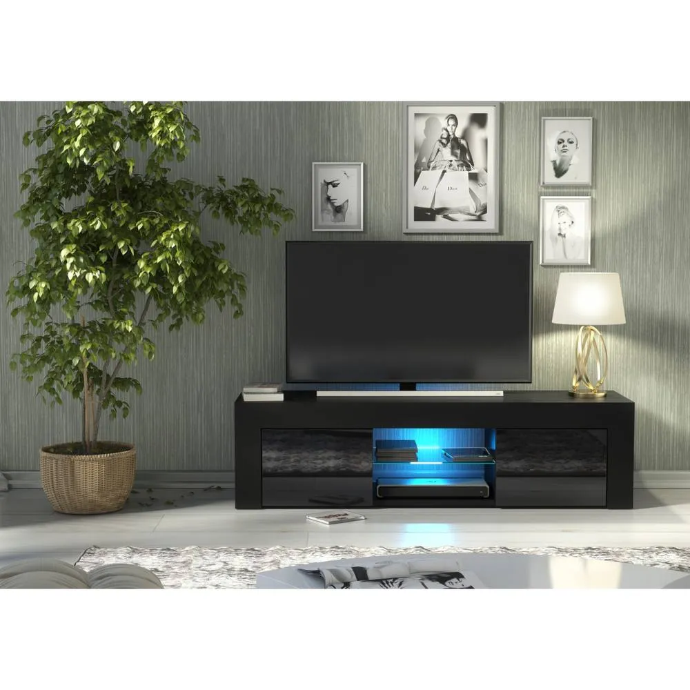Creative Furniture Loom TV Unit 130cm - Black with Gloss Doors & LED Lights 2