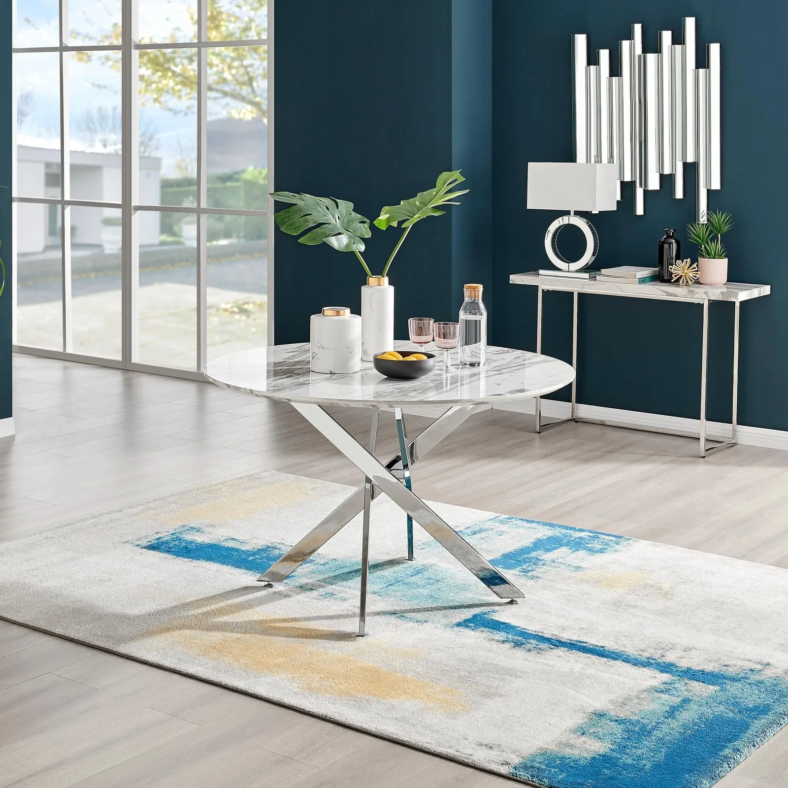 FurnitureboxUK Novara 120cm Round 6-Seater Dining Table With Silver Chrome Legs in Off-White