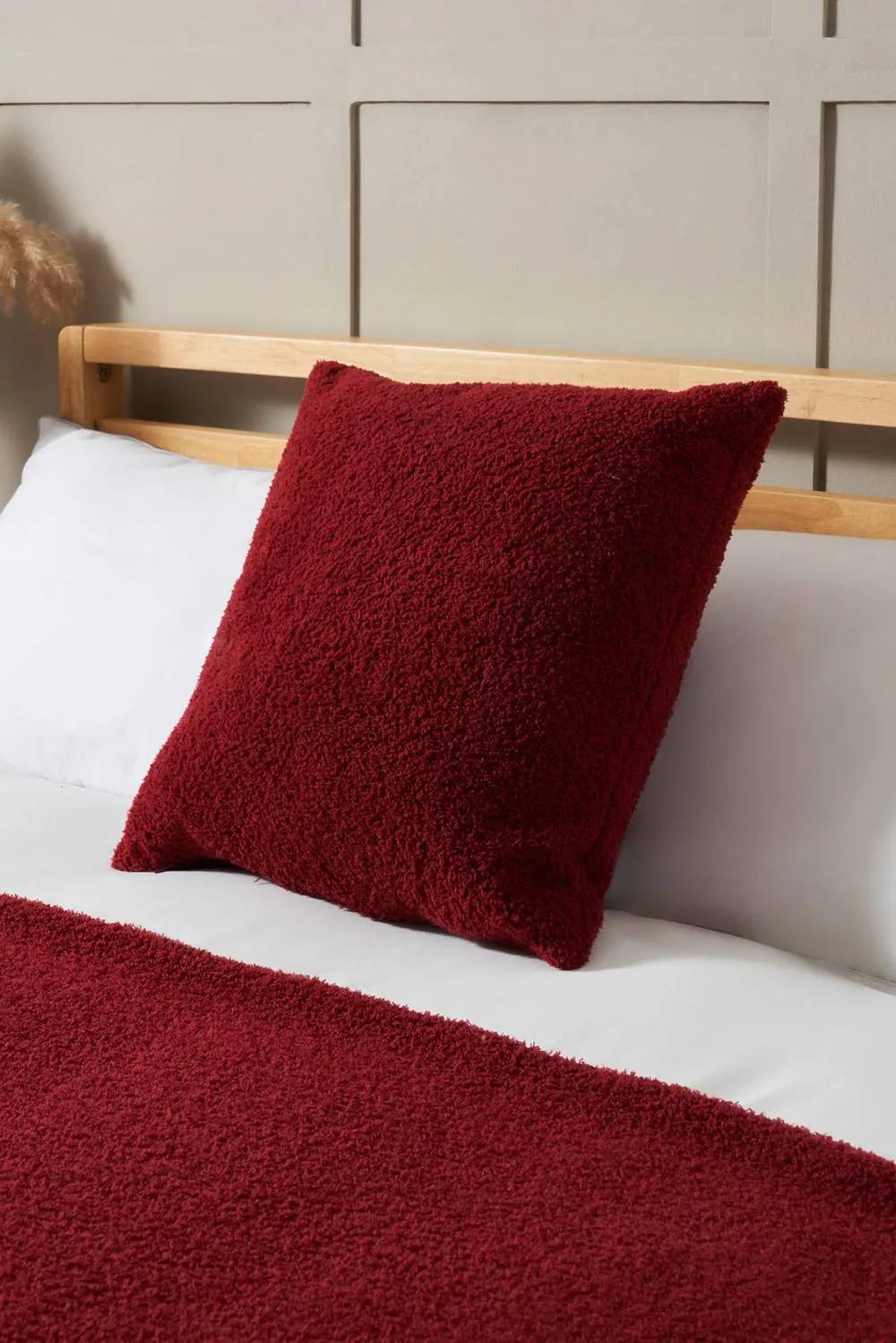 BHS Teddy Bear Fleece Cushion in Red