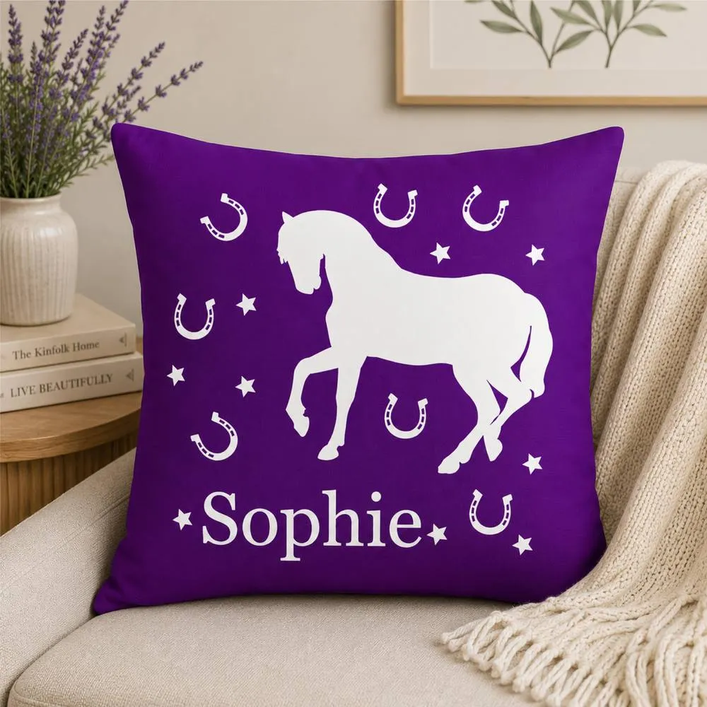 60 SECOND MAKEOVER Personalised Horse Cushion Cover in Purple
