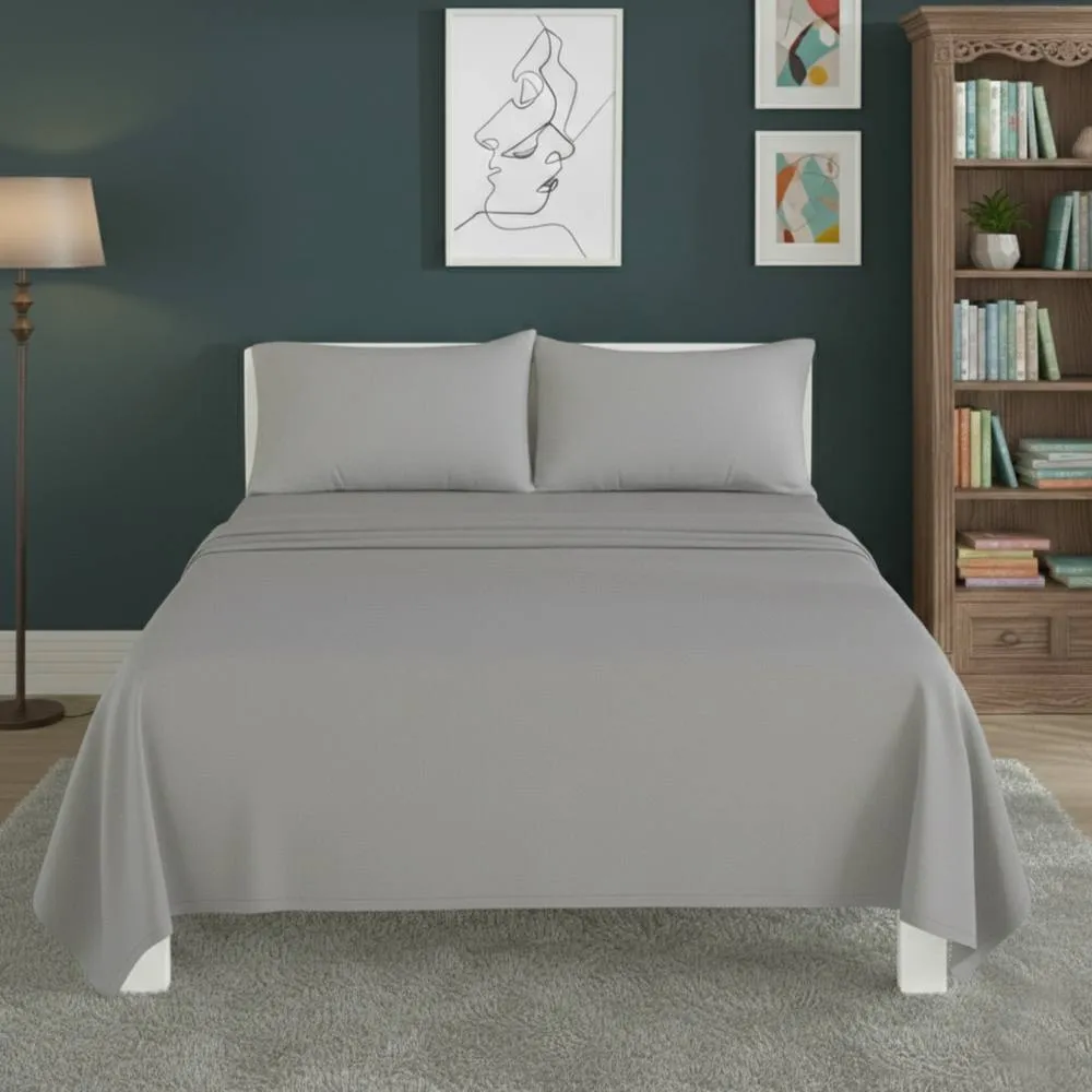 Snug City Easy Care Flat Bed Sheet Polycotton Durable Low Maintenance Bedding in Silver