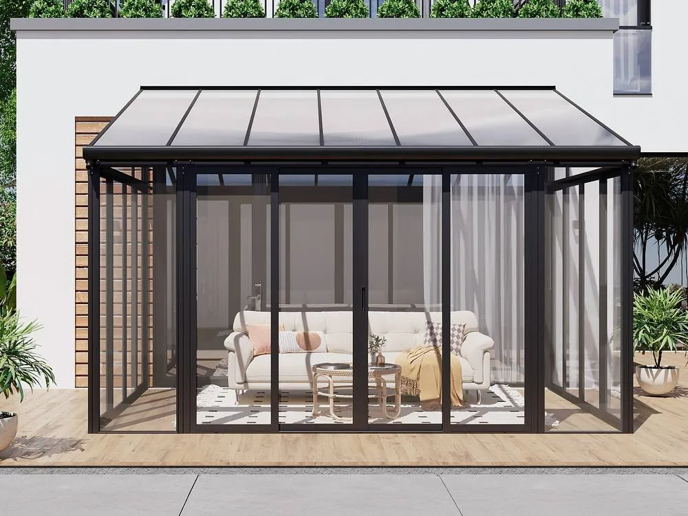 Vente-unique Aluminium & Polycarbonate Conservatory With UV Protection - 12.5 M² in Dark Grey 3