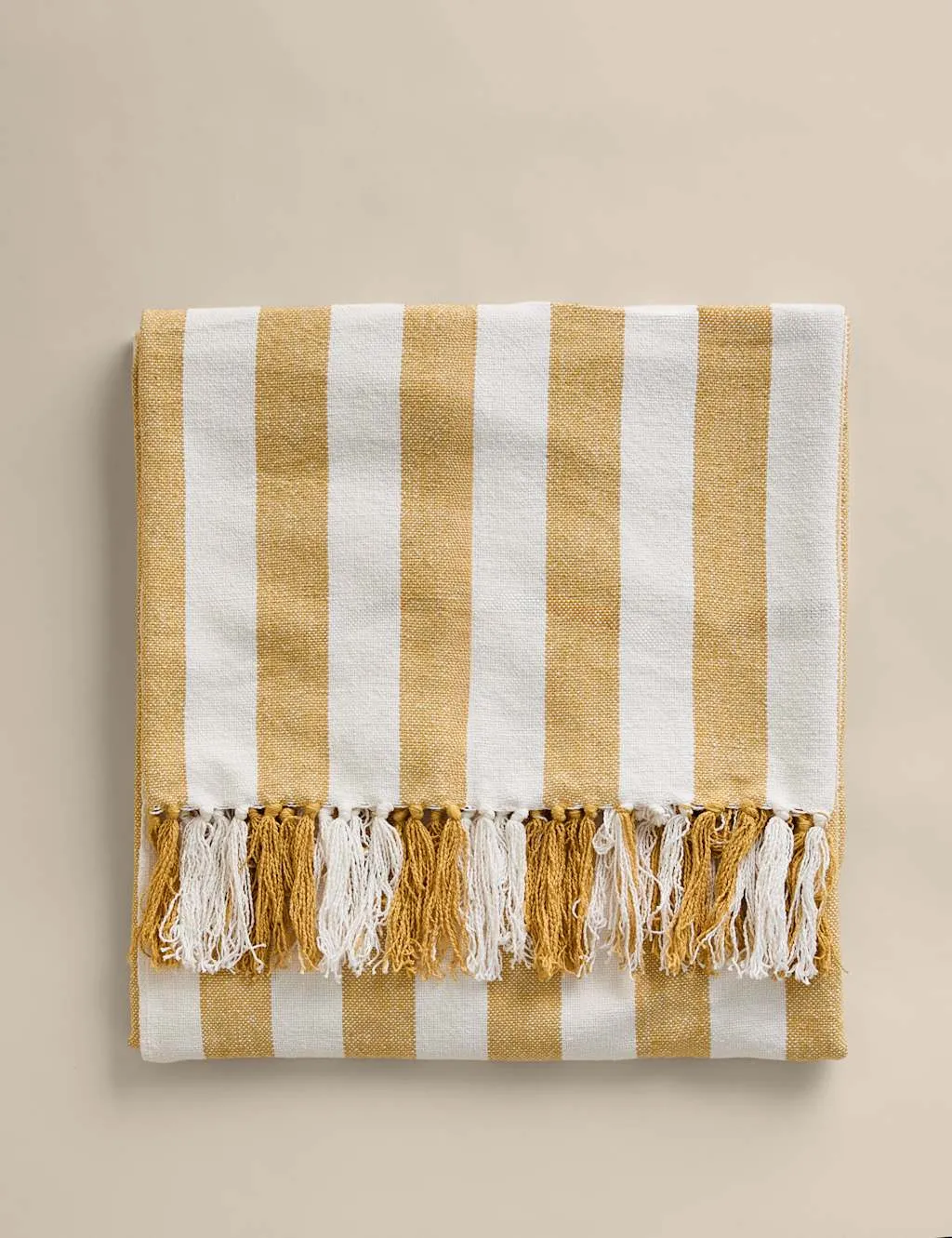 M&S Pure Cotton Woven Striped Throw Yellow Mix