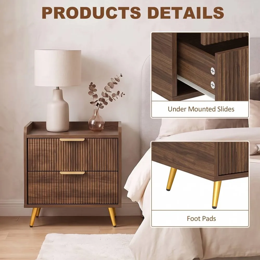HOMCOM Bedside Table with 2 Drawers for Bedroom, Living Room, Walnut Brown 6
