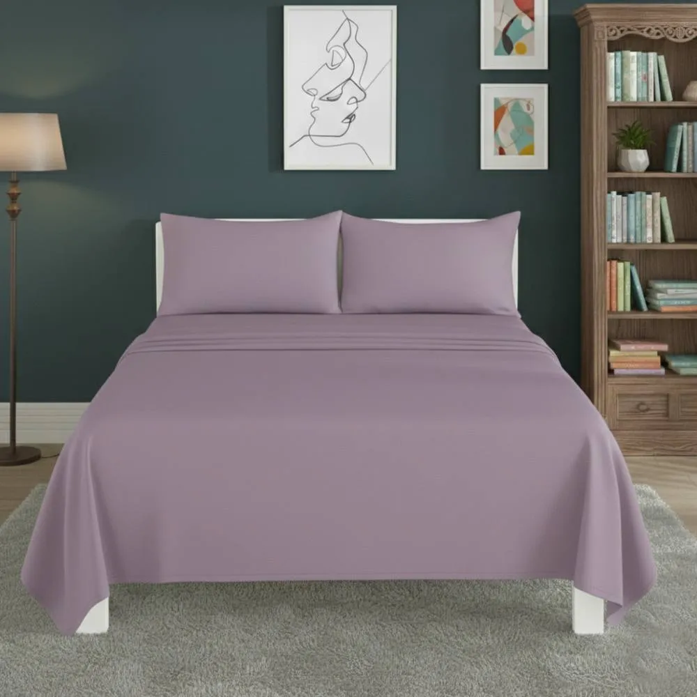 Snug City Easy Care Flat Bed Sheet Polycotton Durable Low Maintenance Bedding in Lilac