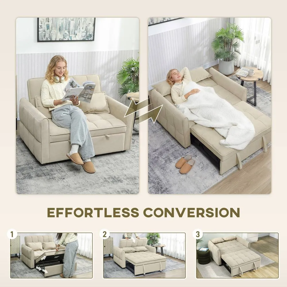 HOMCOM 2 Seater Sofa Bed, 3-in-1 Sleeper Sofa with Adjustable Backrest in Light Brown 4