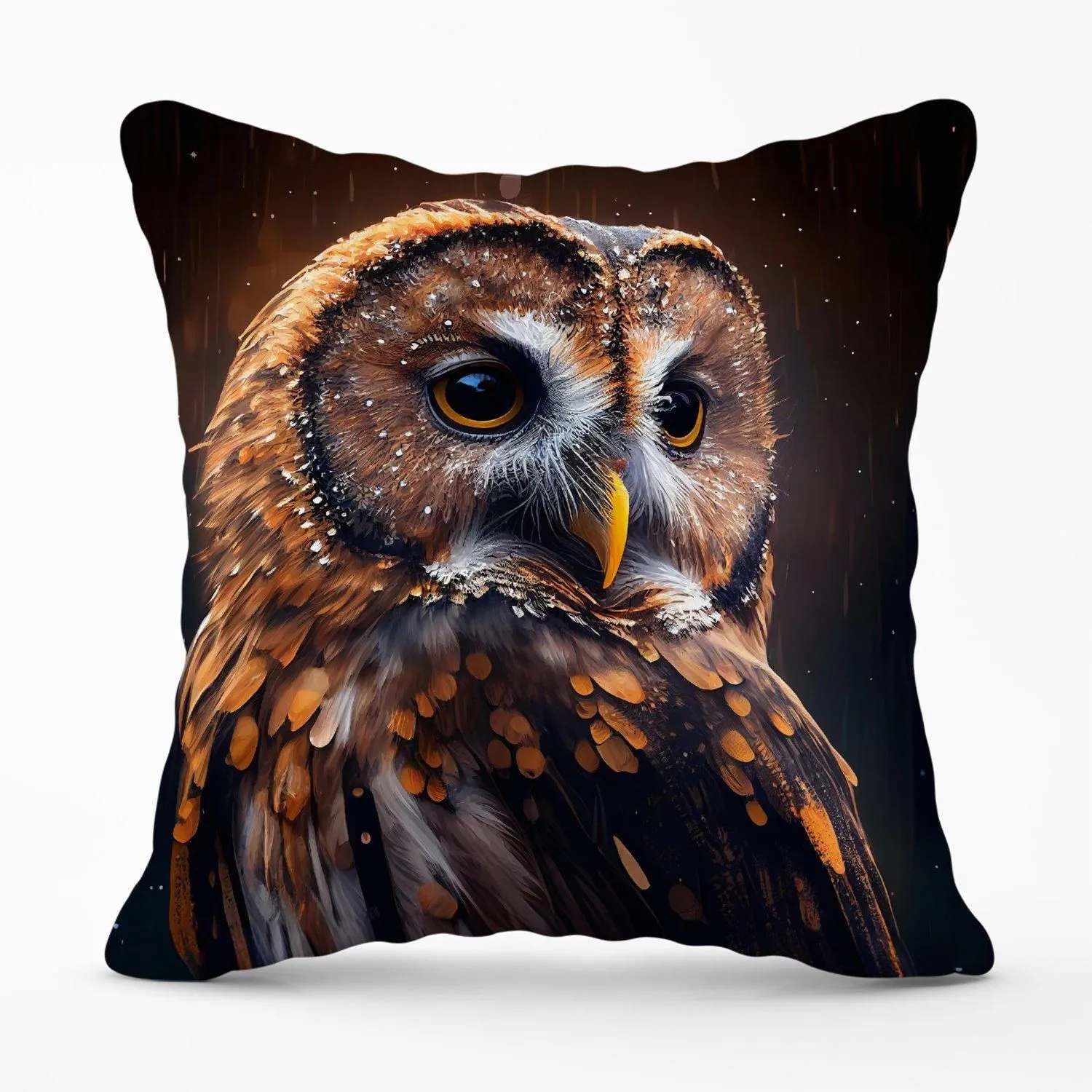 Warren Reed - Designer Tawny Owl Face Splashart Dark Background Outdoor Cushion in Brown