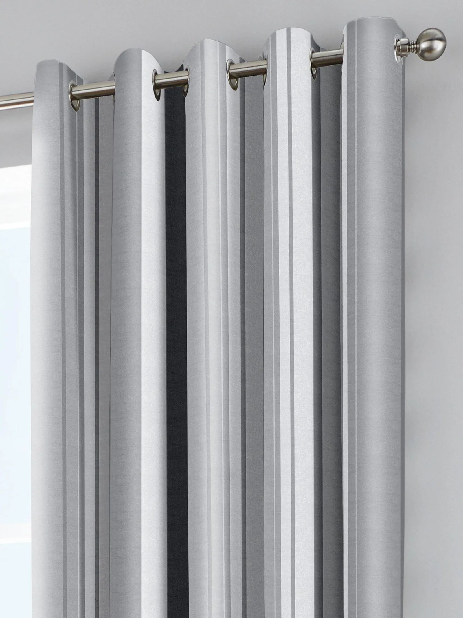 Fusion 'Whitworth Stripe' Fully Lined 100% Cotton Eyelet Curtains in Grey 2