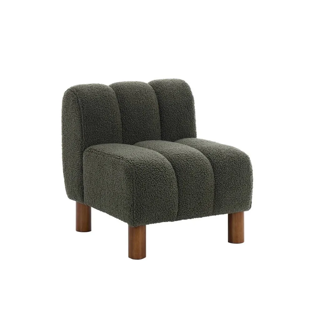 sweeek Children's armchair with rounded legs in rubberwood & boucle fabric in Khaki 2