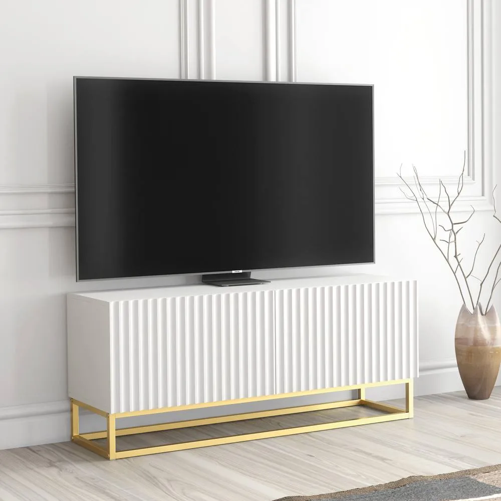 Creative Furniture Ripple TV Unit 100cm - Modern Fluted Design with Push to Open Doors in White 3