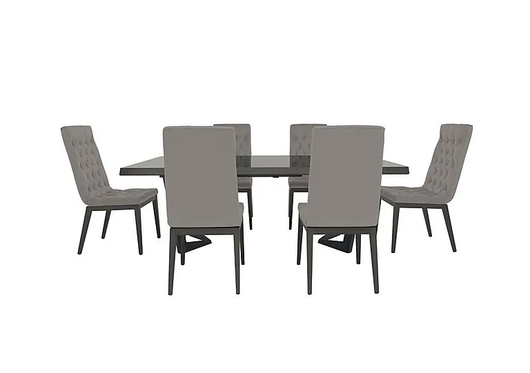 Palazzo 200cm Extending Dining Table in Silver Birch with 6 Capitonne Buttoned Chairs - Scarlet Silver