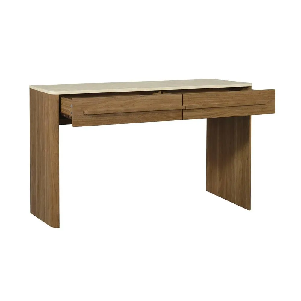 sweeek Console with wood decor & travertine effect top, 2 drawers, 120cm in Dark Brown 3