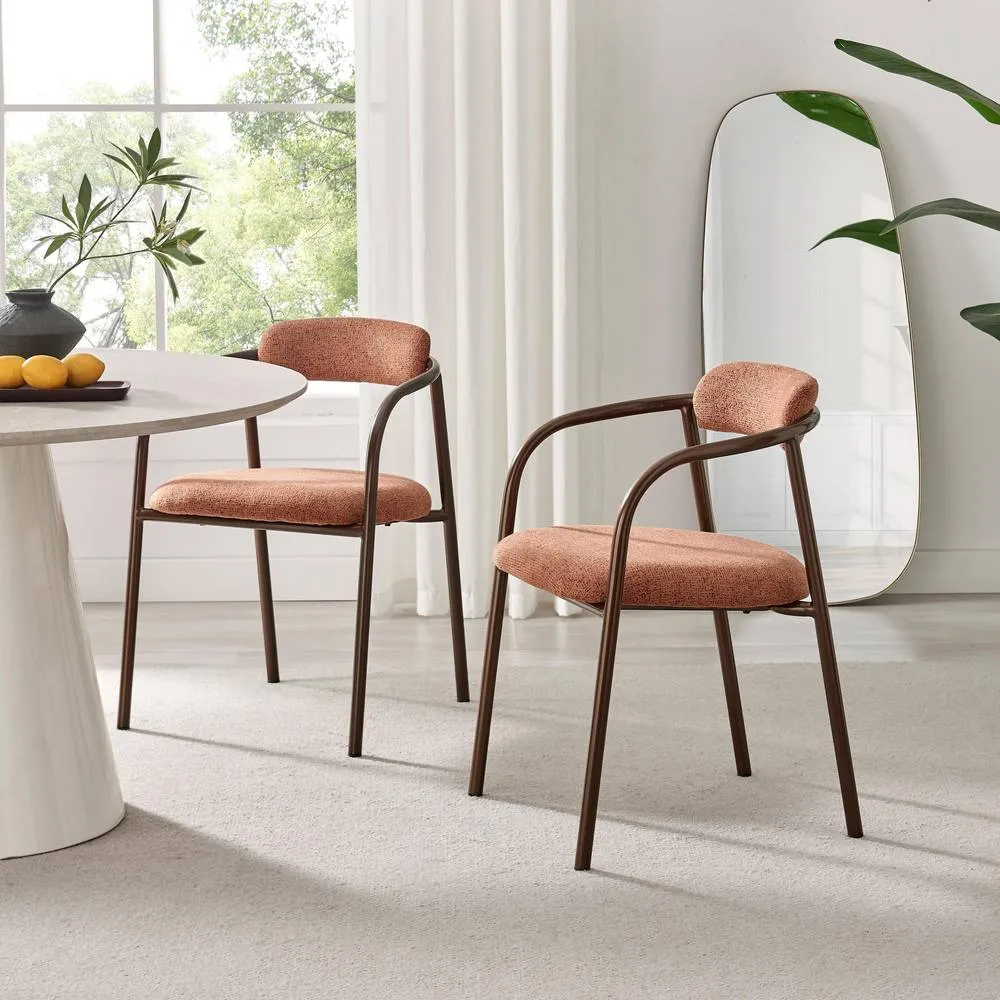 FurnitureboxUK 2x Rhea Terracotta Orange Fabric Dining Chairs Bronze Legs