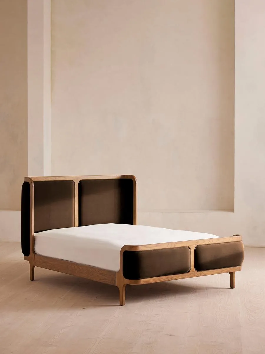 Belsa Bed, Light Oak, Super king, Velvet, Chocolate