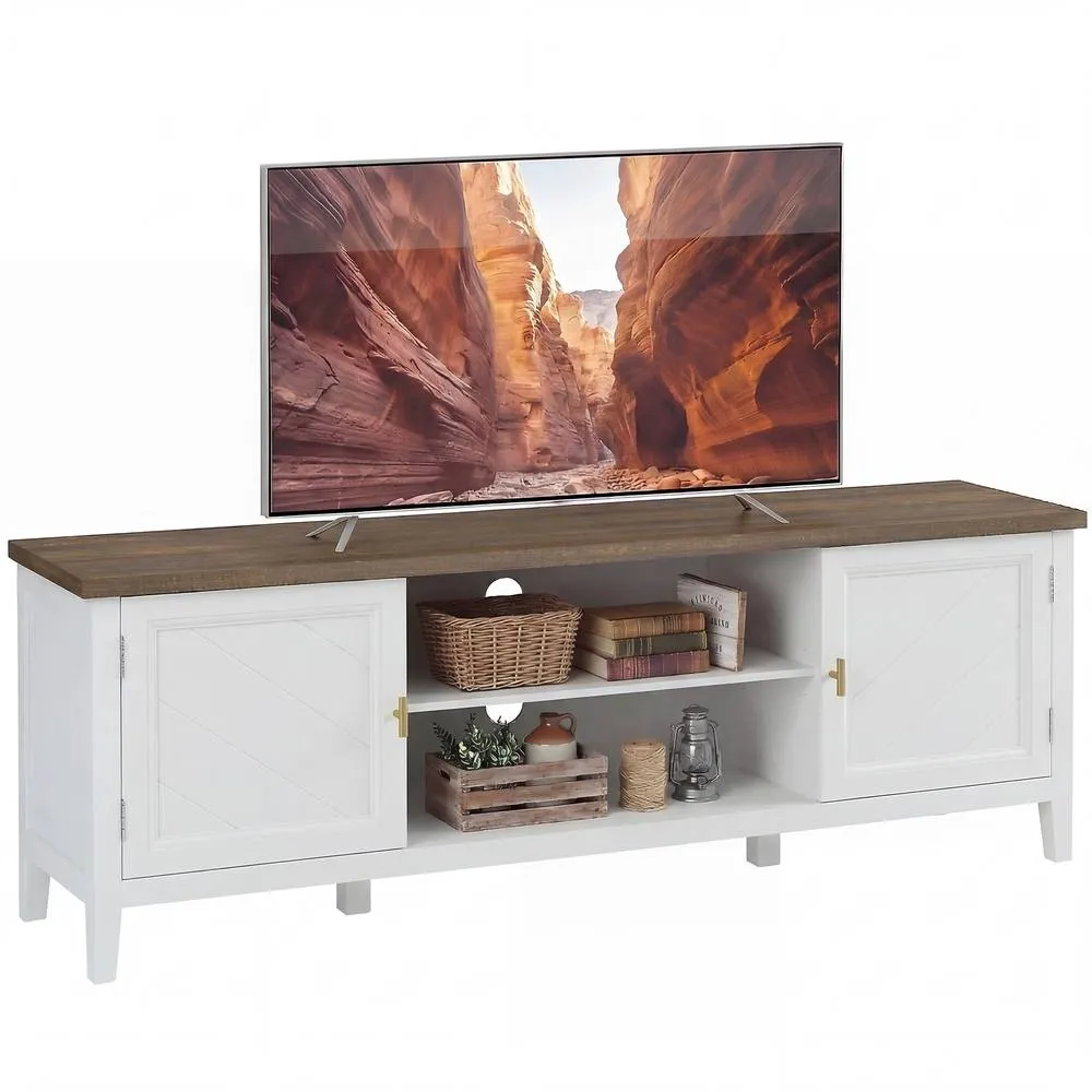 HOMCOM Farmhouse TV Unit for TVs up to 42 Inch, Entertainment Centre, White 2
