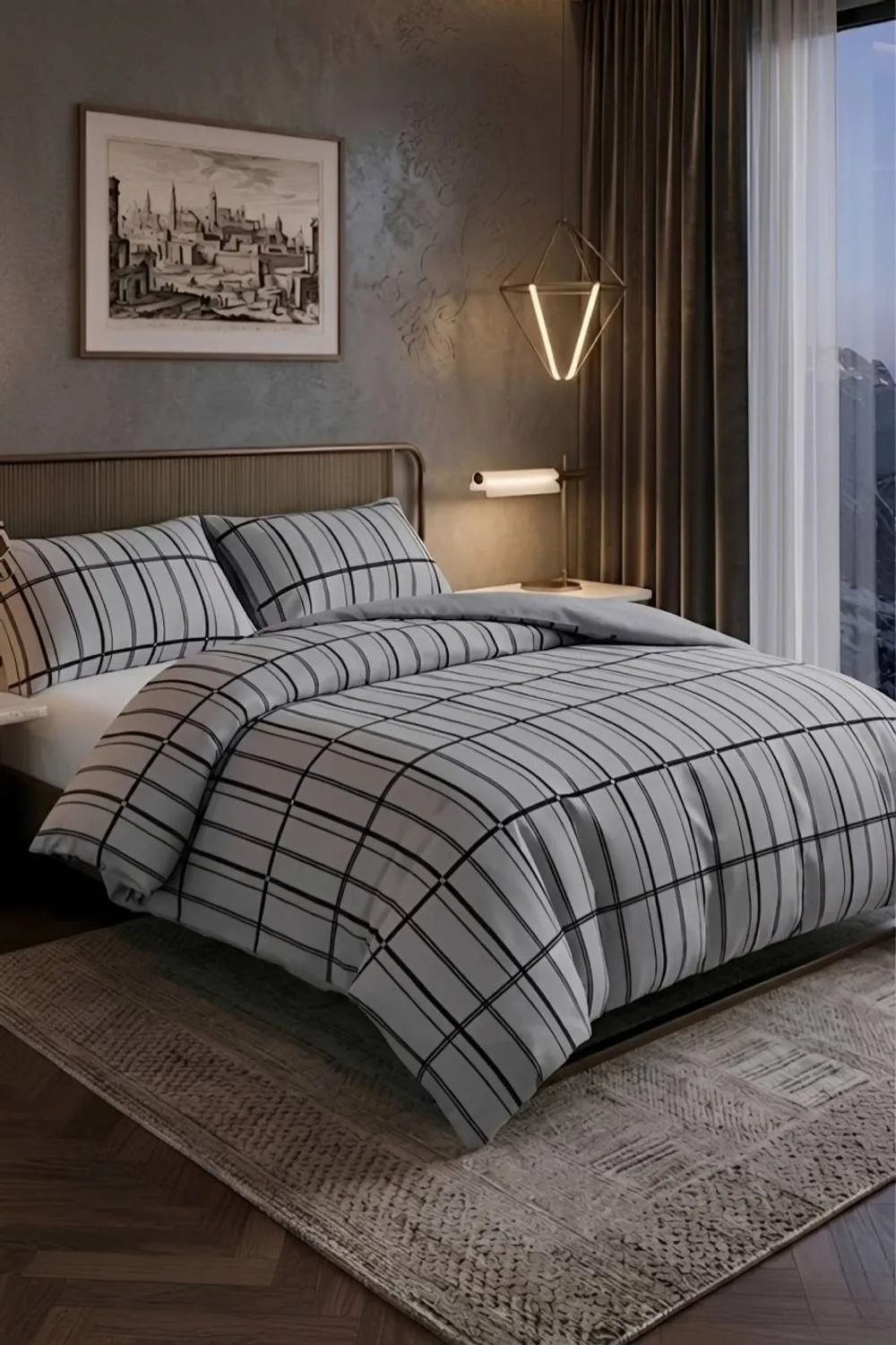 Pamposh Printed Duvet Cover Set King Size Reversible Quilt Covers in Grey