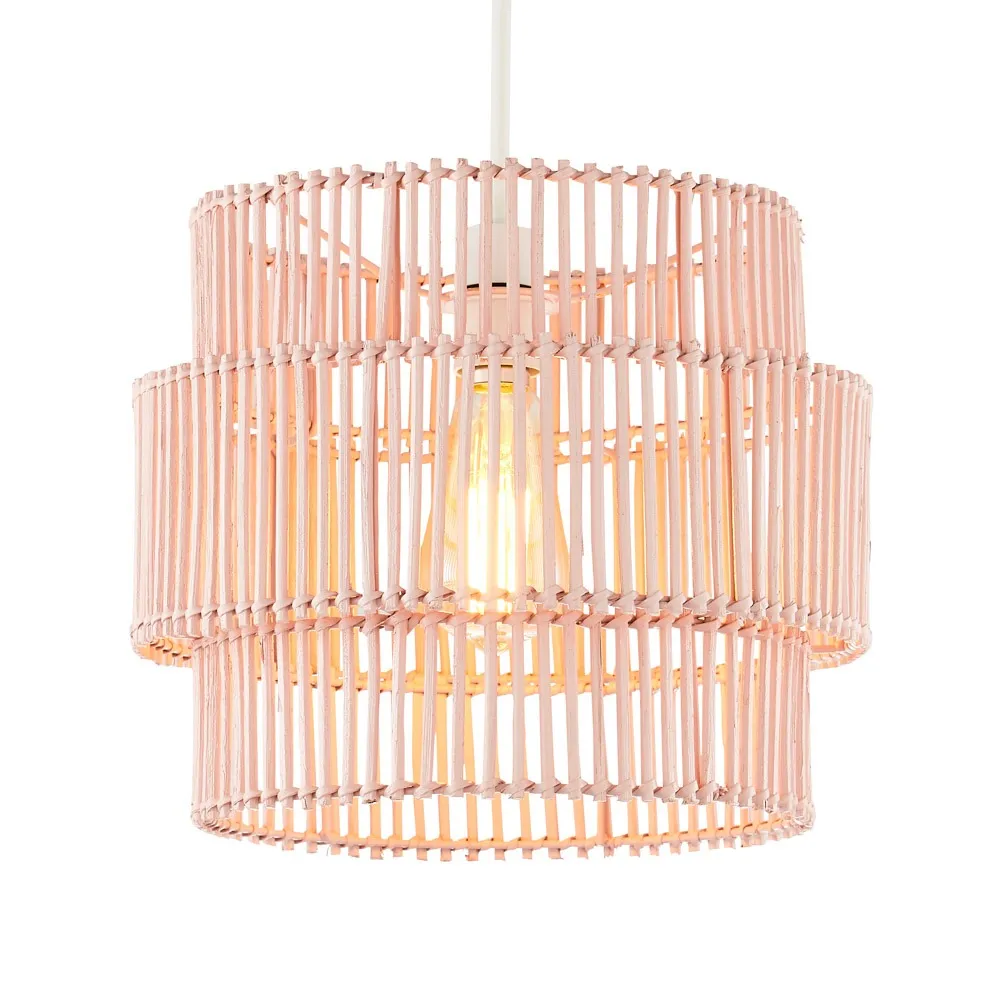 Rattan Double Cylinder Easyfit Shade, Matte Pink