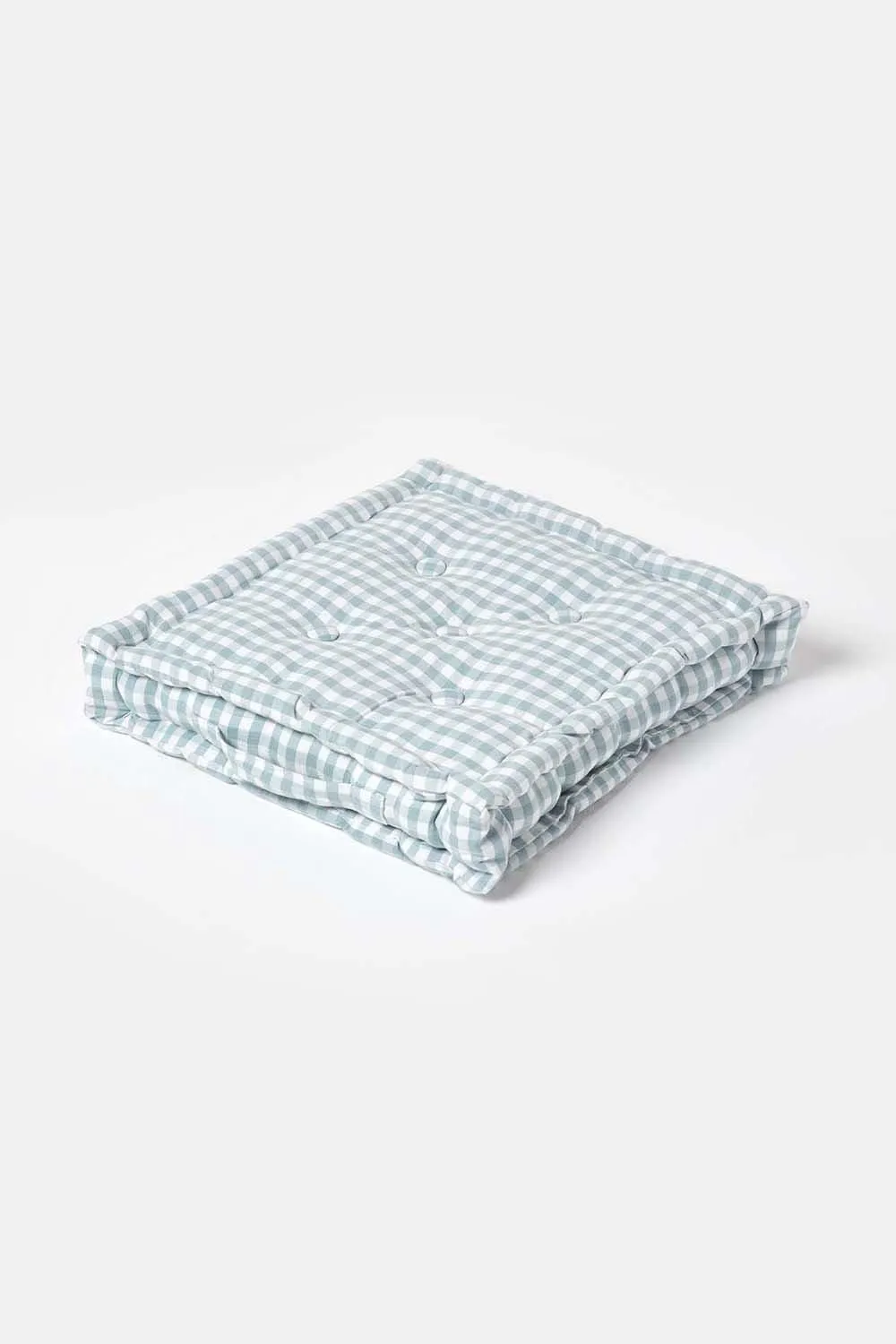 Homescapes Cotton Gingham Check Floor Cushion in Blue