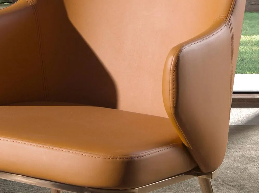 Angel Cerda Brown Leatherette Dining Chair with Armrests 5