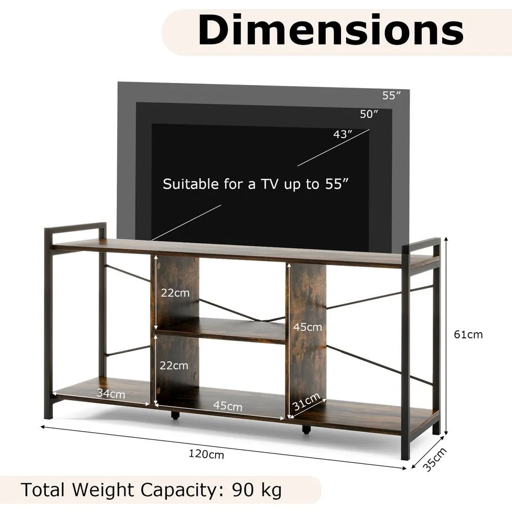 Costway TV Stand for 55" TVs Industrial Entertainment Center w/4 Shelves-Brown in Brown 4