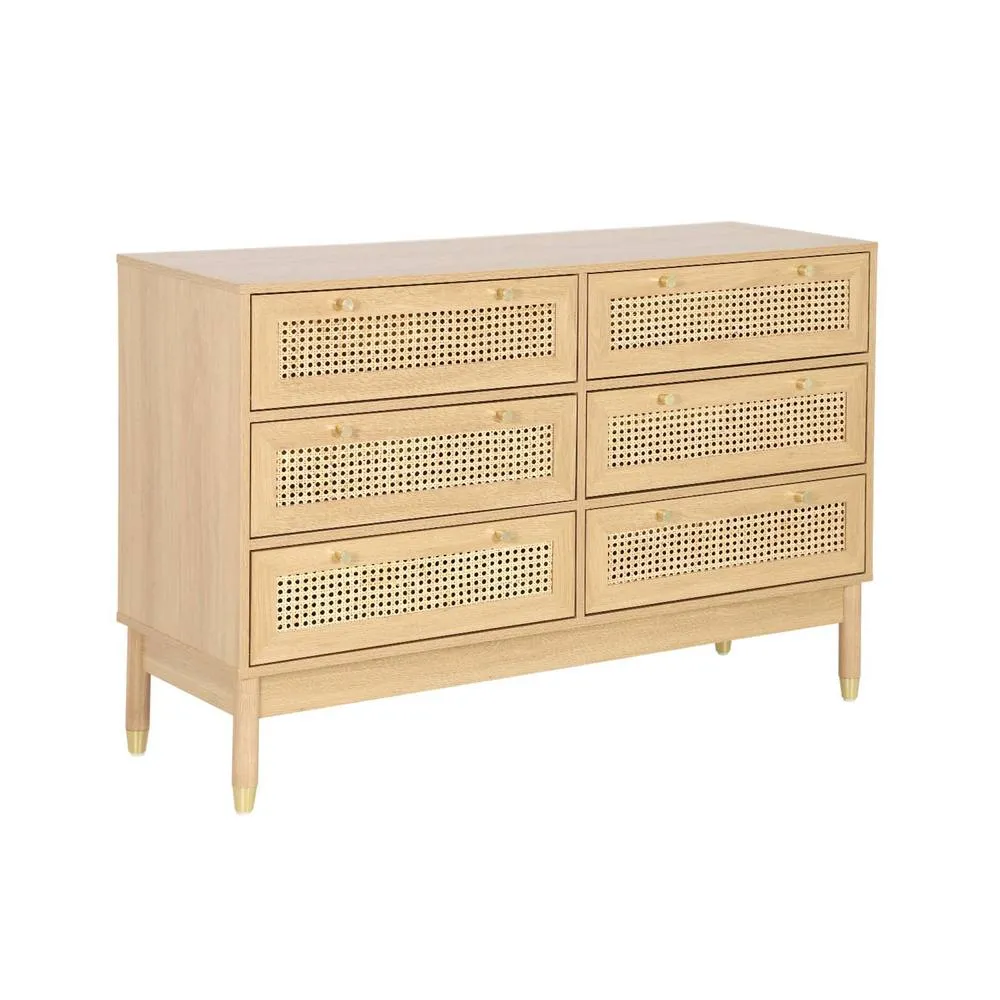 sweeek Chest of 6 drawers wood decor & cane in Beige 2