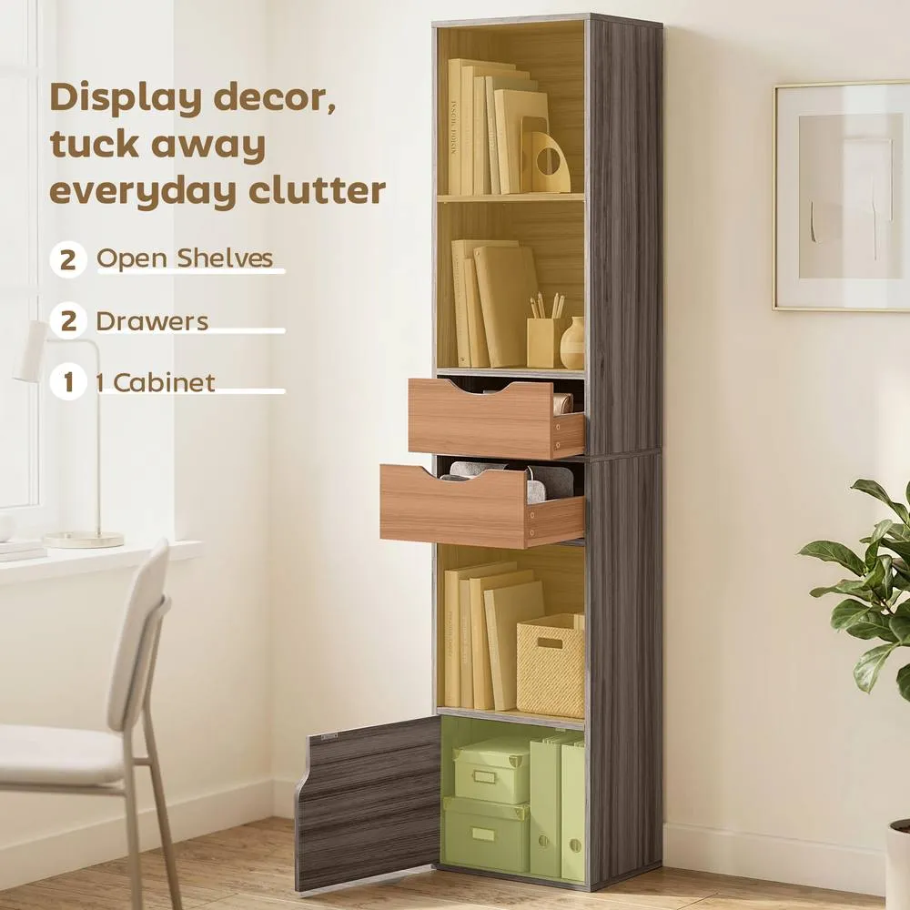 HOMCOM Bookcase with Drawers Adjustable Shelf 158 cm in Grey 5