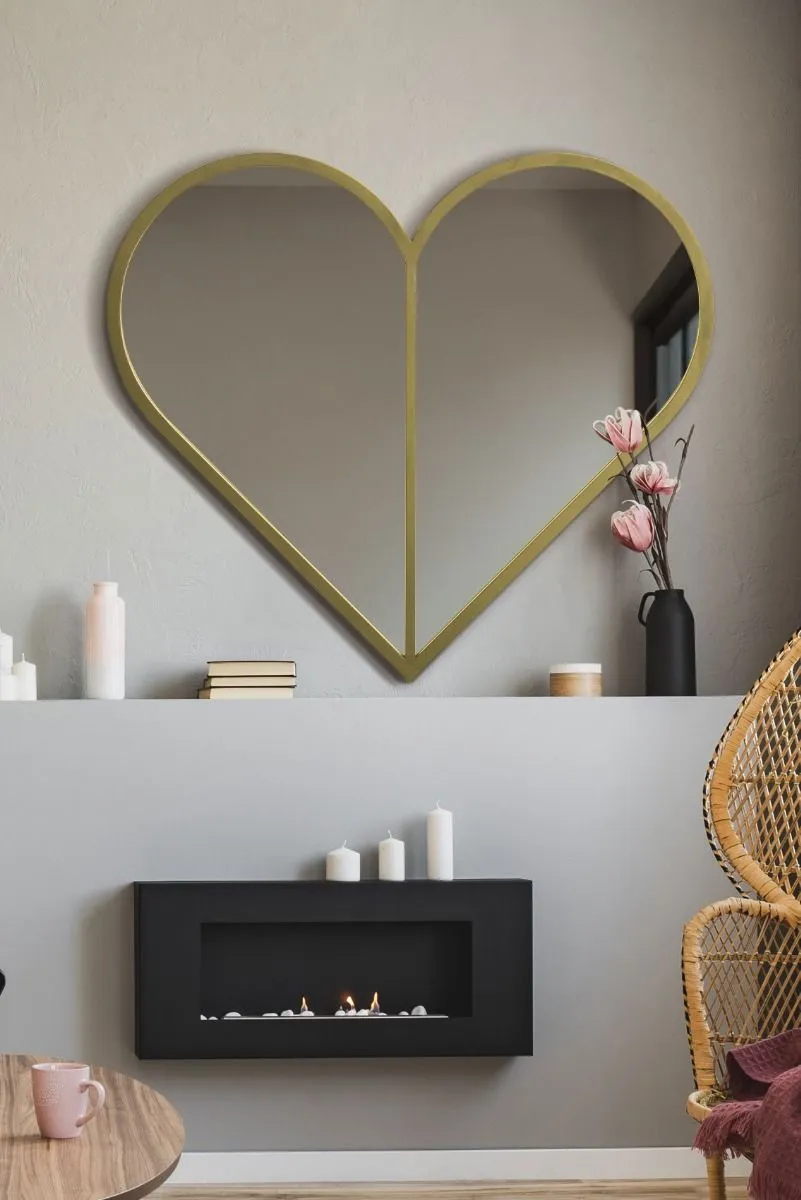 MirrorOutlet Gold Metal Framed Heart Shaped Wall Mirror (80CM X 80CM)