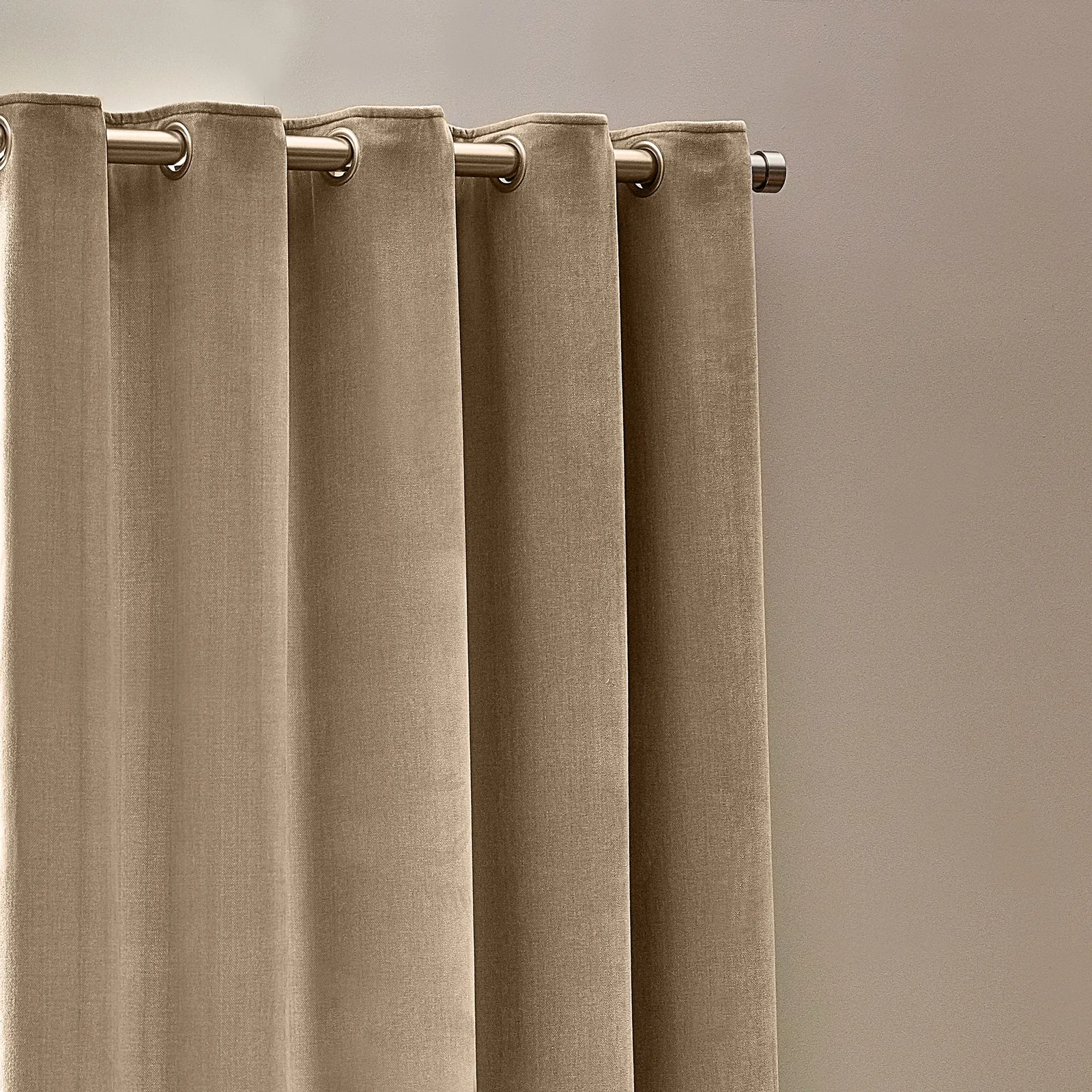 Yard Heavy Chenille Velvet Room Darkening Eyelet Curtain Pair in Natural 3