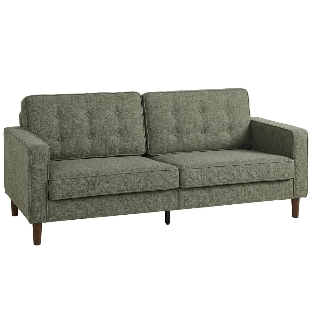 HOMCOM 3 Seater Sofa with Button Tufting Wood Legs, Green 2