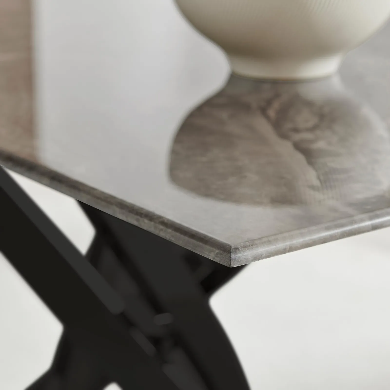 FurnitureboxUK Leonardo 4-Seater Dining Table With Marble Effect Glass Top & Black Metal Legs in Dark Brown 4
