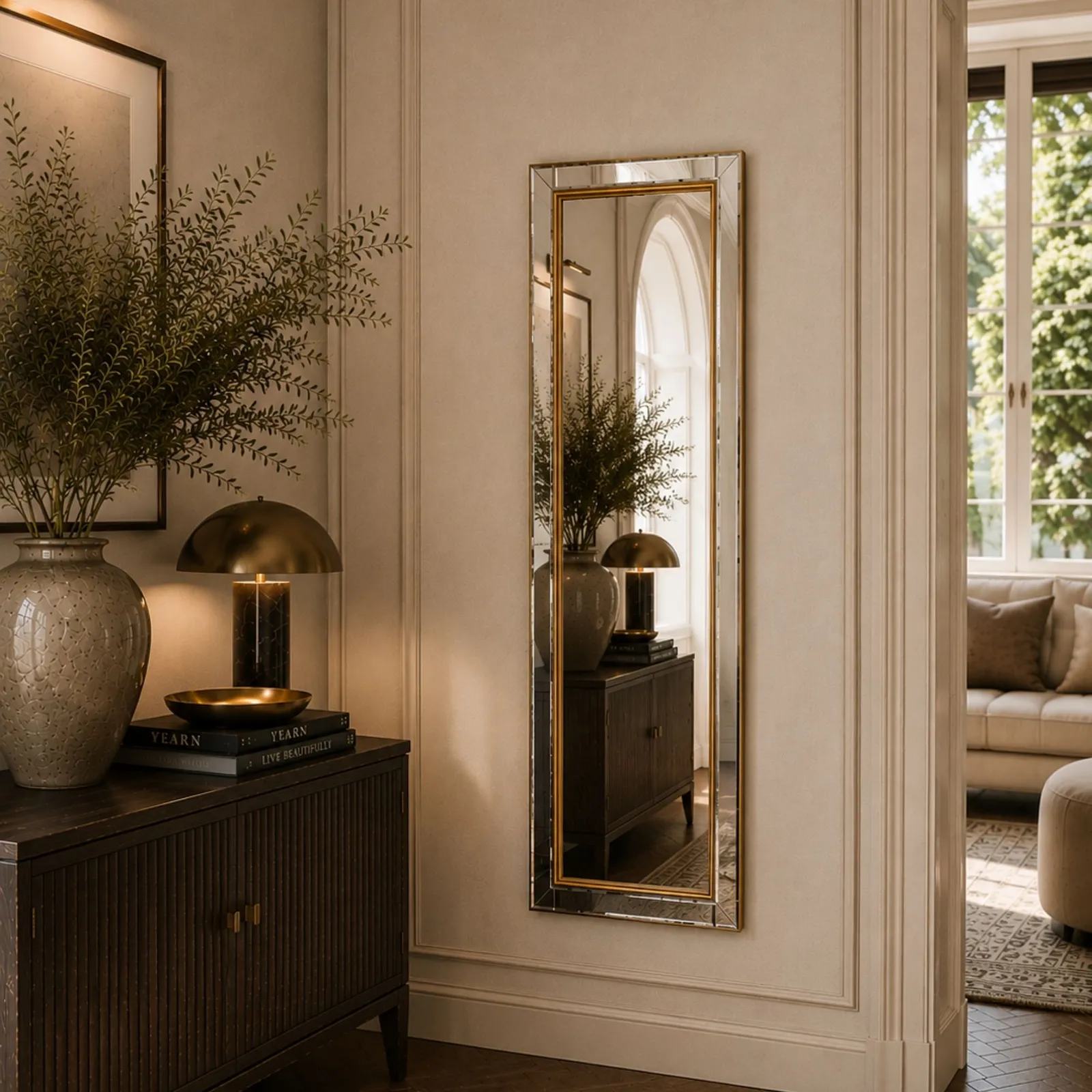 Yearn Mirrors Brass framed bevelled mirror 136x45.5cm in Gold 3