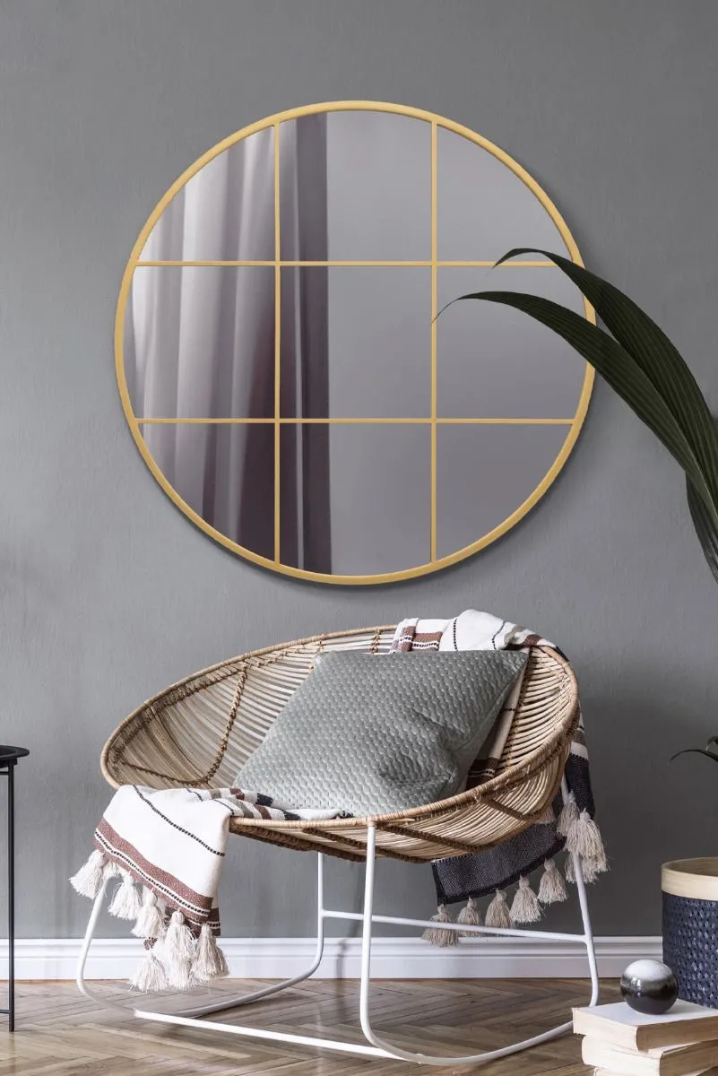 MirrorOutlet Gold Metal Framed Round Window Wall Mirror 39" X 39" (100x100CM) 2