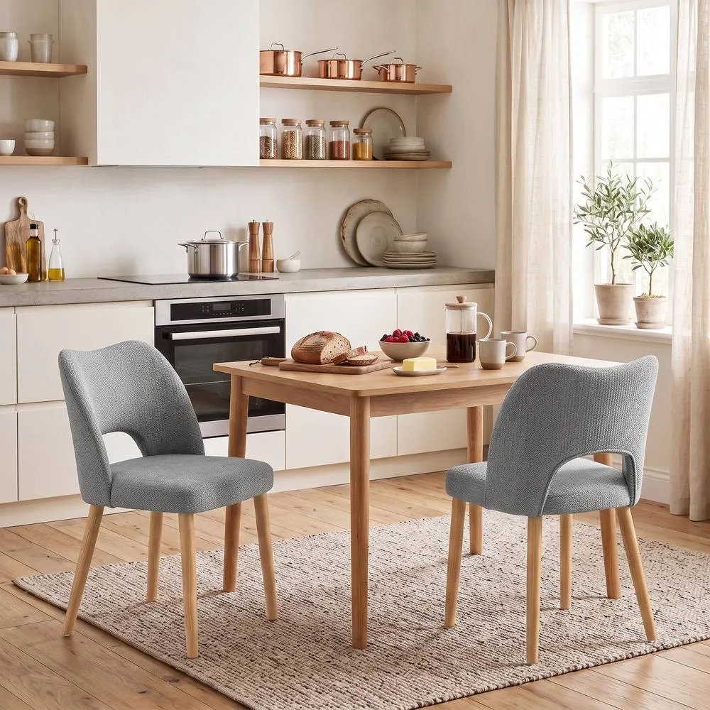 HOMCOM Dining Chairs Set of 2 Curved Open Back in Grey 2