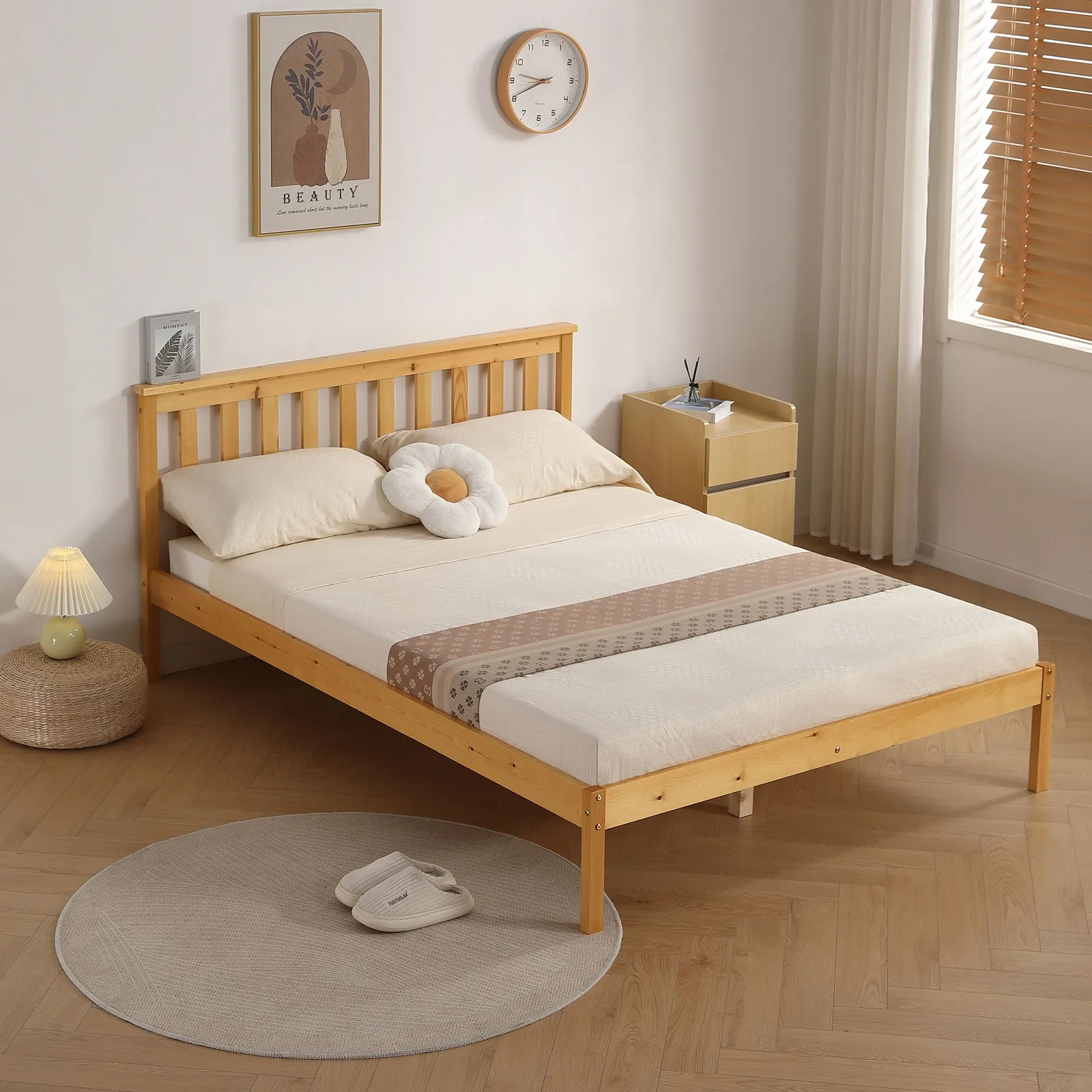 Comfy Living Ltd Low Footend Wooden Bed Frame in Light Brown 1