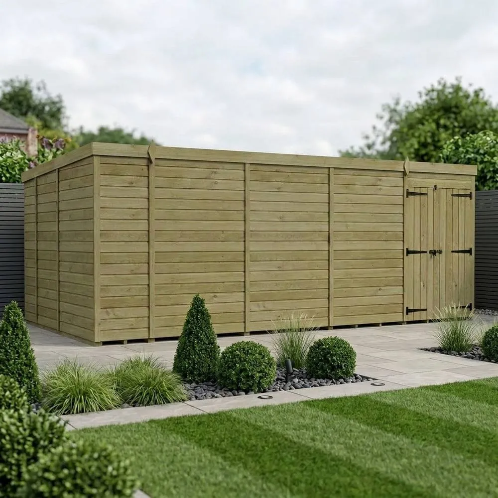 Buttercup Farm 18ft x 9ft Pent Garden Shed Double Door No Windows - Timber in Brown 2