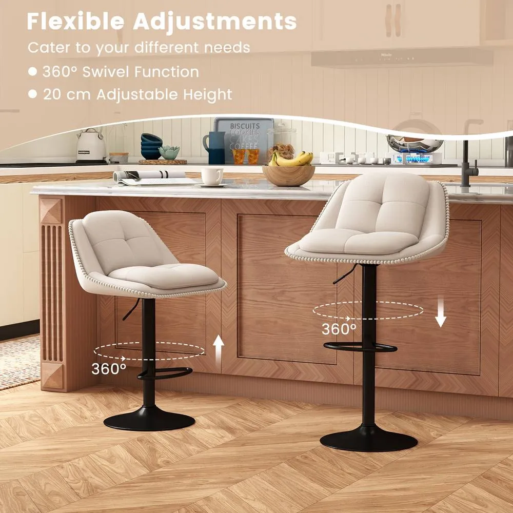 Costway Set of 2 Bar Stools Modern Adjustable Upholstered Barstools in White 4