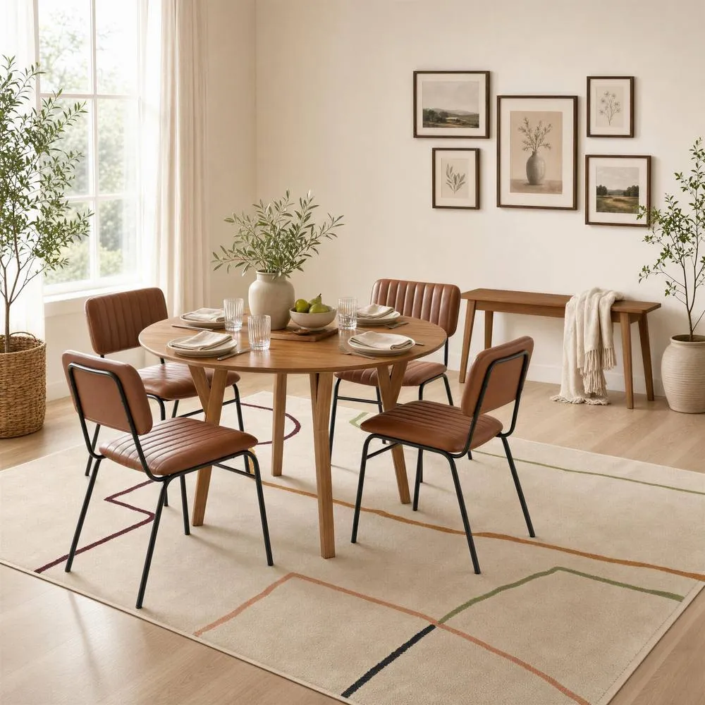 FurnitureboxUK Lynton Walnut Effect Round Wood Dining Table 4 Tan Delta Chairs in Brown