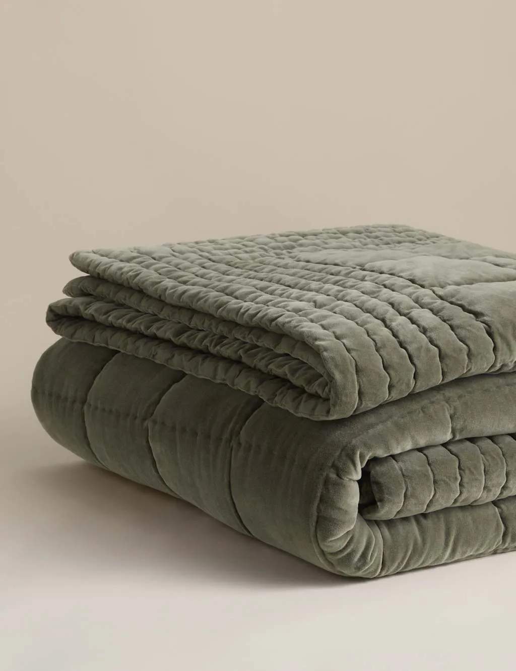 M&S Pure Cotton Velvet Bedspread Khaki
