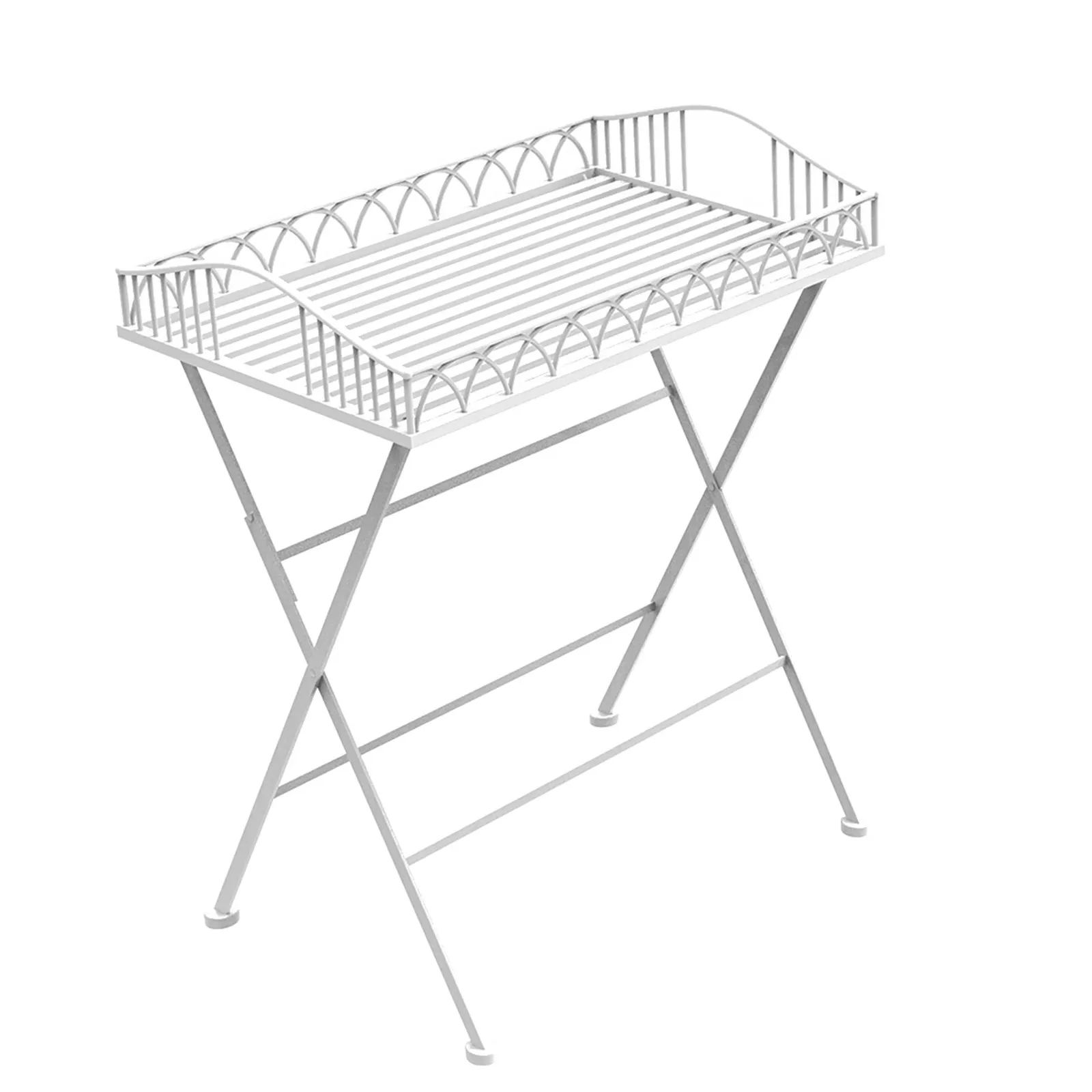 Foldable Wrought Iron White Butler Tray White