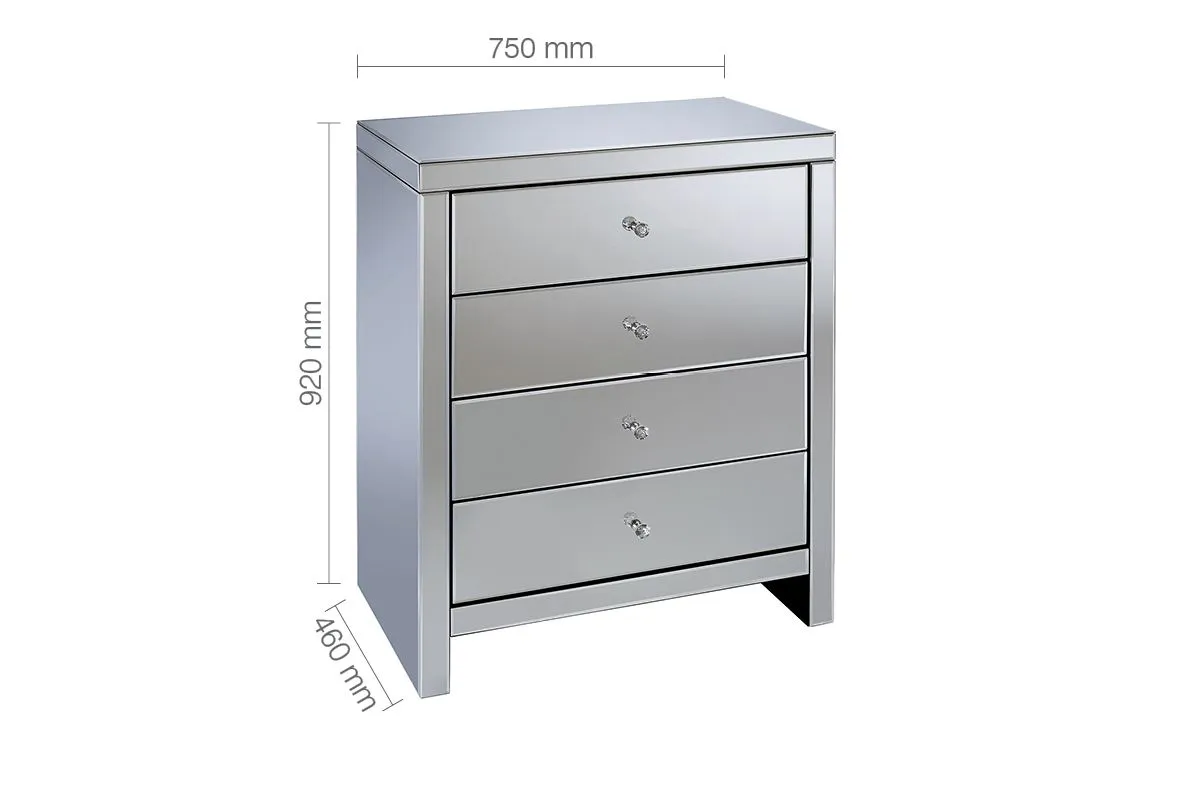 Birlea Seville 4 Drawer Chest Mirrored in Silver 6