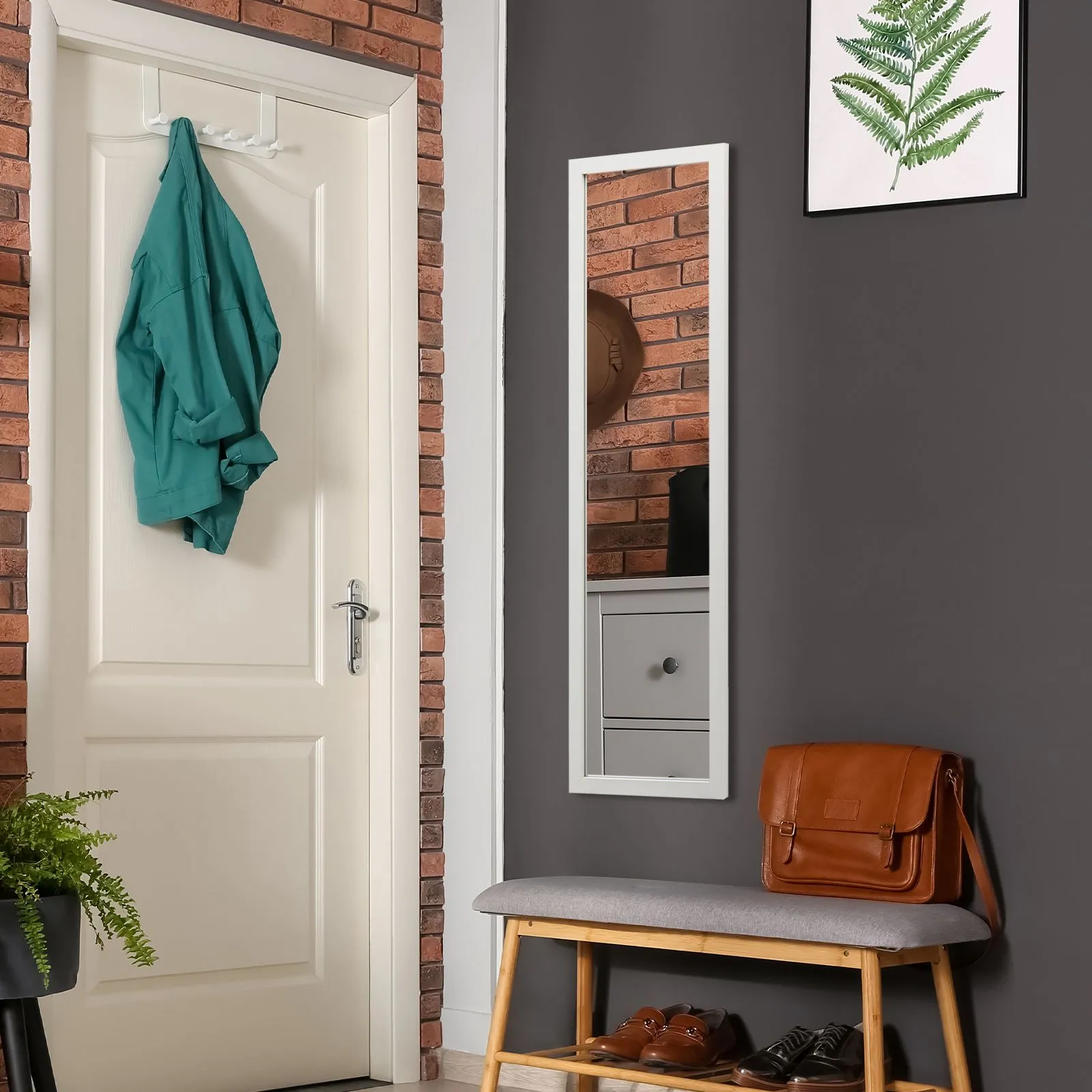 Costway Full Length Over the Door Mirror Bedroom Entryway Wall Hanging Full Body Mirror in White 5