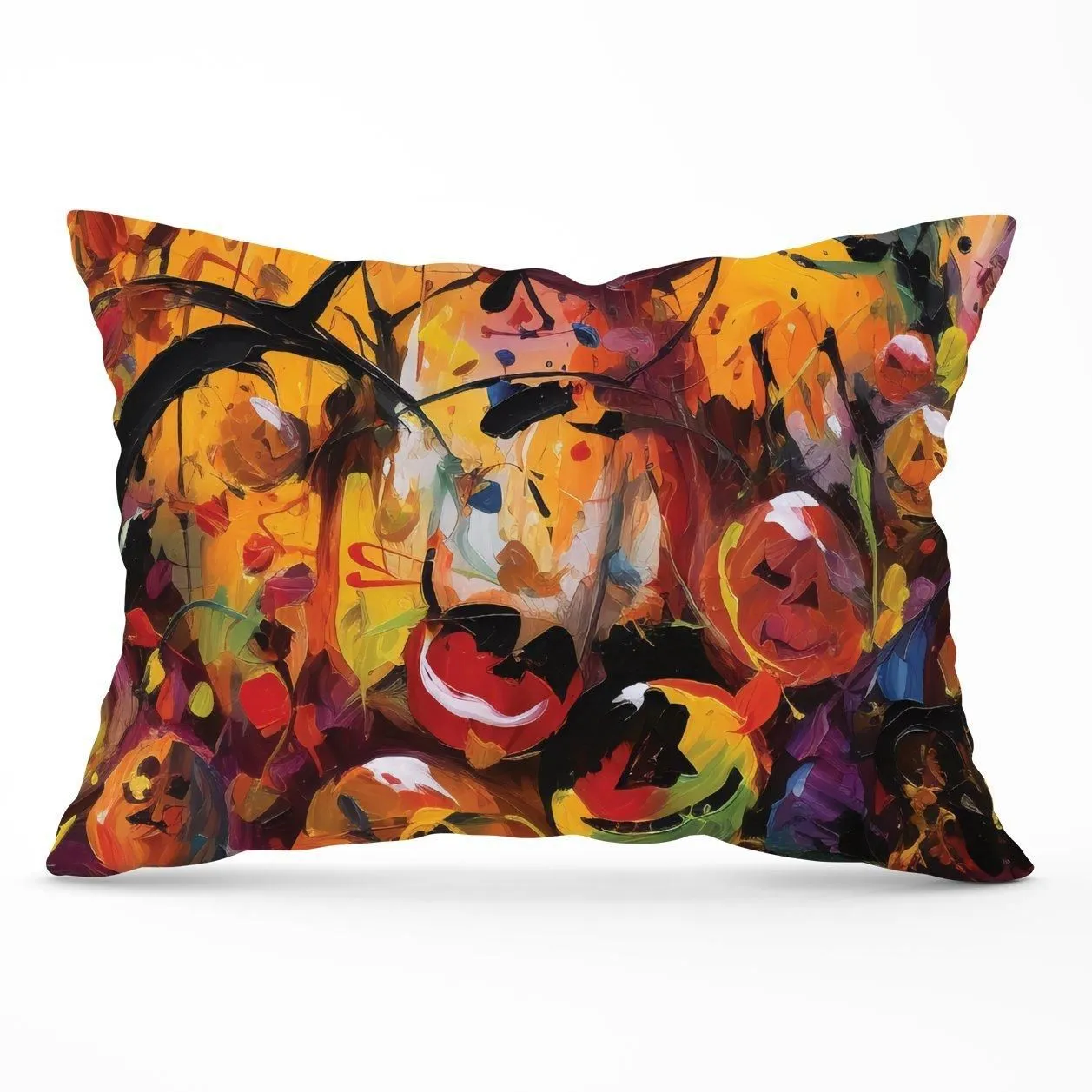 Warren Reed - Designer Abstract Halloween Painting Cushions in Orange