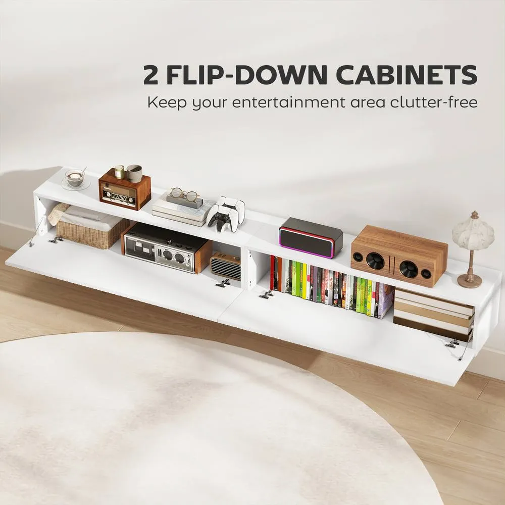 HOMCOM Wall Mount TV Stand Cabinet with Fluted Flip-Down Doors in White 6