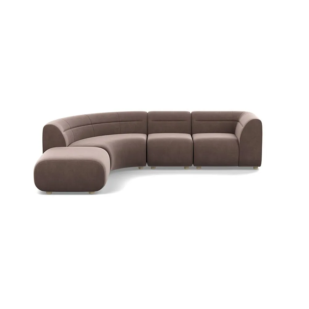 Heal's Lilli Left Hand Facing Curved Corner Sofa Smart Velvet Mouse Natural Beech Feet 1