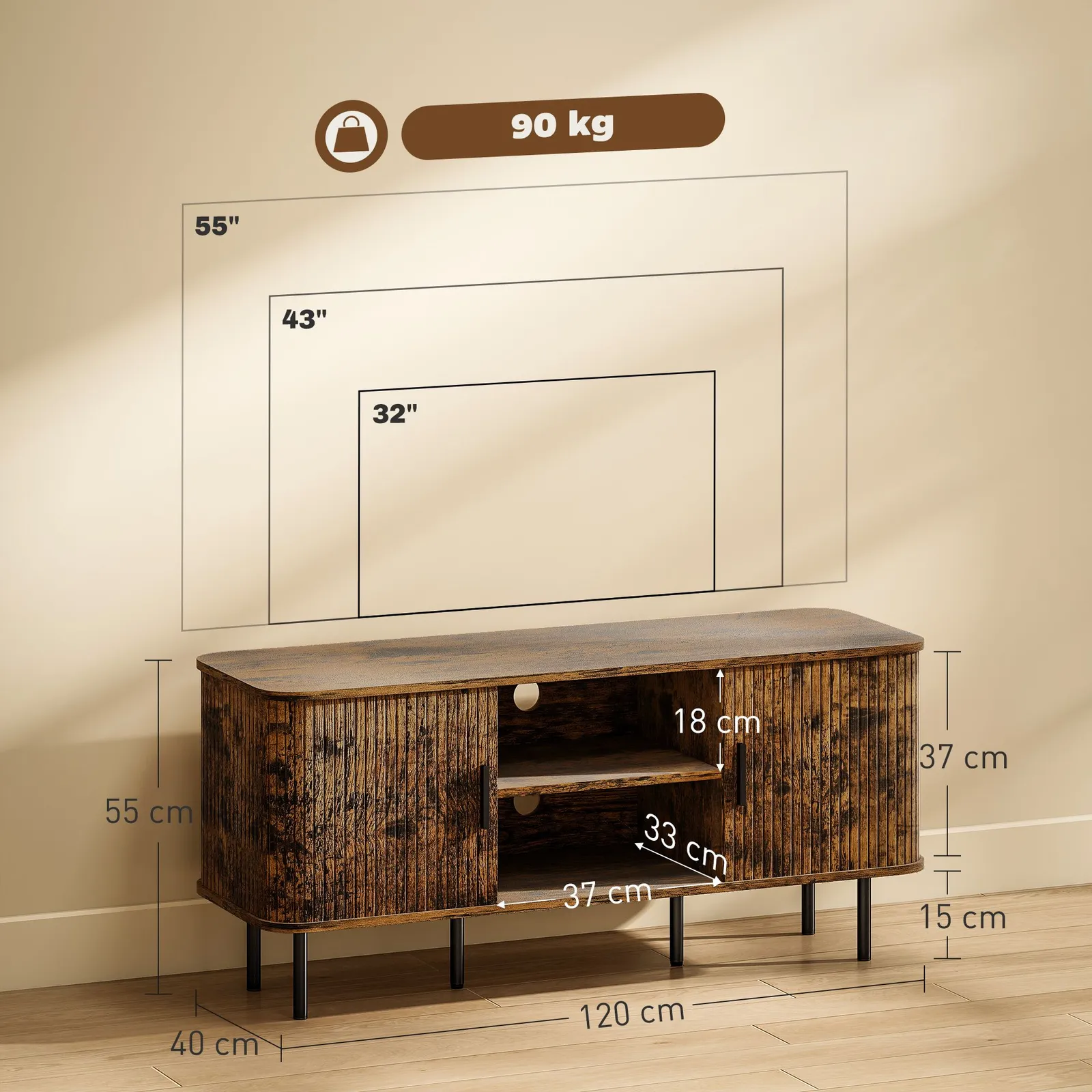 HOMCOM TV Unit for Living Room, TV Stand in Brown 3